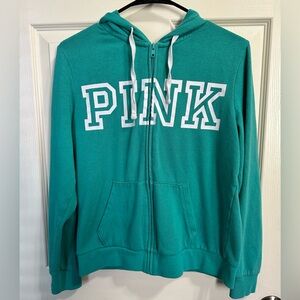 Victorias Secret Teal PINK Full Zip-Up Hoodie Size M